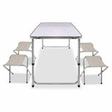 Portable Folding Picnic Camping Set BBQ Party Aluminium Table 4 Foldable Chairs V610-PICTAB/W/C-SEP