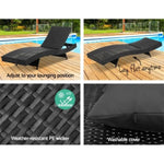 Gardeon 2PC Sun Lounge Wicker Lounger Outdoor Furniture Beach Chair Garden Adjustable Black FF-LOUNGE-WA-BK2X