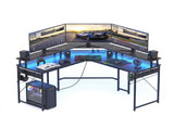 Artiss L-Shape Gaming Desk Computer Desks RGB LED Power Outlet 130cm Black FURNI-U-DESK-L-BK