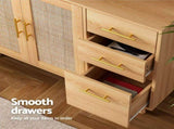 Artiss Buffet Sideboard Hutch Storage Cabinet Kitchen Cupboard Hooks Rattan Pine FURNI-C-RAT-SID180-WD-ABC