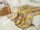 Yellow & Purple Floral Woven Throw Blanket - Chic Botanical Print with Tassels, Cotton Blend Sofa & V888-ELOSUNG32001