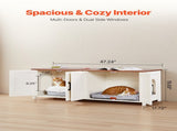 Cat Litter Box Enclosure for Multi Cats, 120 cm Hidden Litter Box Cabinet with 4 Doors & 2 Entries, V952-JSDMMSPWQ472Z9PLH002V0