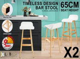 2X Wooden Bar Stool Dining Chair Leather SOPHIA 65cm WHITE V274-FT-WBSPU-75WH2