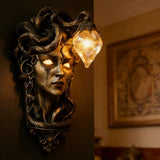 Medusa Wall Sconce, Glowing Eyes & Flame Glass, Gothic Resin Decor for Halloween, Hand-Crafted V1369-AZ3-W-23792
