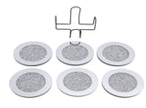 6pcs Glass Mirrored Coasters with Holder Round Drink Coasters for Coffee Table Kitchen Bar Home V1294-YM0901-3118250151412