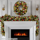 Christabelle 61cm Christmas Wreath with LED Lights Baubles Berries Red Silver Front Door Decora 112_SENJB61