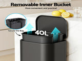 Cefito Kitchen Trash Can 40L Pedal Bins Rubbish Bin Steel with Soft Close Lid, Removable Inner RB-40L-1C-BK