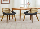 Set of 2 Rattan Back Dining Chairs, Black Faux Leather V1127-AU-DC02-BLK
