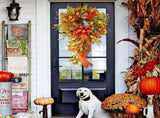 Fall Wreath for Front Door, Autumn Maple Leaf Swag Wreath with Orange Bow, Artificial Harvest V1366-AZ2-W-24849