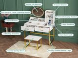 Dressing Table Stool Set in White & Gold with LED Lights and Charging Station V178-59323