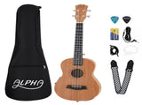 Alpha 26 Inch Solid Mahogany Tenor Ukulele Electric Acoustic EQ System Kit 18 Frets Natural UKULE-E-25-EQ-NAT