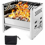 1 Piece Foldable Charcoal Grill, Stainless Steel Portable BBQ with Removable Grate and Ventilation V1189-LC-HW-00309