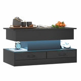 LED Lift Top Coffee Table in Black with 2-Tier Design and Drawers for Living Room V178-59307