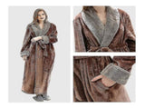 Women's Fleece Bathrobe Dressing Gown Long Warm Soft Robe Coffee Color XL Size V1188-TSCJ-89036