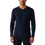 Mens 100% Pure Merino Wool Thermal Underwear V Neck Long Sleeve Top - Navy V563-THERMO-WVNECK-NVY-XS