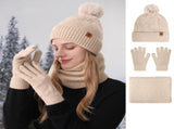 Women's Fashionable Winter 3-Piece Set Knit Hat, Scarf, Gloves. A must-have for outdoor skiing V1265-AU-055-MI