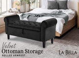 Storage Ottoman Stool Arm Bench Seat 132cm Velvet BLACK V274-FT-GQ298-BK