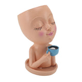 Resin Face Plant Pot Creative Cute Small Drinking Coffee Succulent Planters with Drainage Hole for V1294-YM0901-3115240016712