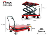 T-REX 300KG Hydraulic High Lift Double Scissor Trolley, 1.3M Max Platform Hgt, Heavy-Duty, for V219-VHWLFCTRH3HA