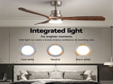 Devanti 52" Ceiling Fan with Light Remote Control DC Motor Smart App Timber Blades Brown CF-C-52-07L-APP-BRW