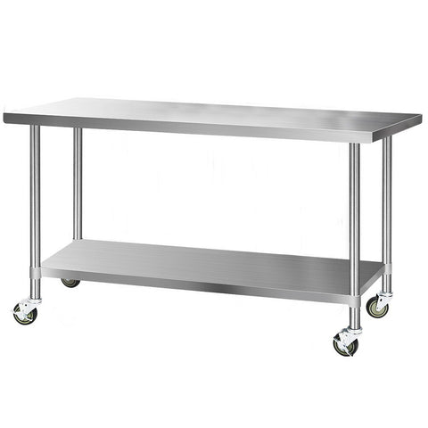 Cefito 1829x760mm Stainless Steel Kitchen Bench with Wheels 430 SSKB-430S-76-WHEEL-72