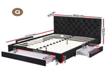Artiss Queen Bed Frame Storage Charging Station Upholstered 3 Drawers USB Type-C BFRAME-G-LUNA-Q-BK-ABC