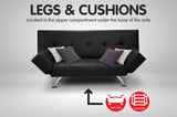 Sarantino 3 Seater Faux Leather Sofa Bed Lounge - Black SOFA-6102-PVC-BLK