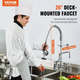 Commercial Faucet with Pre-Rinse Sprayer, 26" Height, 8" Center, 12" Swing Spout, Deck Mount Kitchen V952-JBSYCXSLTJBSN8H9GV0