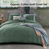 Bedding House Organic Cotton Basic Green Quilt Cover Set King V442-HIN-QUILTCS-ORGANICCOTTON-GREEN-KI