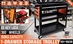 3-Tier Drawer Tool Storage Trolley Workshop Cart Steel Chest w/t Pegboard Hooks V465-SDY-97912