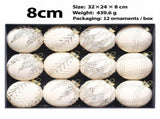 8cm Flocked Christmas Balls Ornament Set with Rhinestones and Glitter, 12-Piece Holiday Hanging V1341-ZY-EMHWH3XR-BEIGE