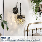 Vintage Wall Light Sconce with Clear Crystals, Black and Gold Glass Wall Lamp, 3-Mode Dimmable LED V767-LT-X142