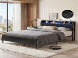 Artiss Bed Frame Queen Size with Storage Shelf Headboard Charging Station GRID MBED-D-GRID-Q-BK-AB