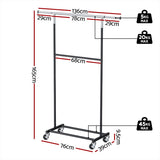 Artiss Clothes Rack Double Rod Airer Rail Coat Stand Adjustable Hanger HANGER-165H-D-SI