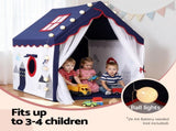 Keezi Kids Play Tent Playhouse Castle with Floor Mat String Ball Light 134X103CM TENT-PLAY-HSE-BLWH