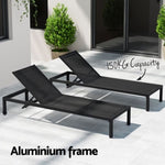 Gardeon Sun Lounge Outdoor Lounger Aluminium Folding Beach Chair Wheels Black FF-LOUNGE-ALU-WHEEL-BK