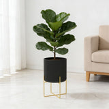 12.6x8.1in Large Metal Floor Planter with Stand Decorative Iron Pot with Drainage Holes for Living V1366-AZ2-W-14832