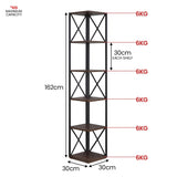 Sarantino Nora 5-Tier Corner Bookshelf - Walnut Black RCK-145-03-WLB
