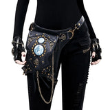 Steampunk-style Adjustable Waist Bag Retro Chains and Rivets Decoration, PU Leather Multi-function V1232-PKKB001