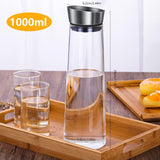 Glass Carafe, 1 Liter Leak Proof Glass Carafe With Stainless Steel Flip Lid For Water, Milk, Juice V1188-MS-227-2159