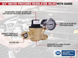 RV Water Pressure Regulator with Adjustable 3/4" Hose Valve - RV Water Pressure Regulator with V1189-HB001WSRF00006