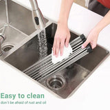2 Pack Large Stainless Steel Roll Up Dish Drying Rack with Utensil Holder for Home Kitchen LSB-36044