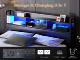 Double Black LED Bed Frame with 2 Storage Drawers and Charging Station V178-59297