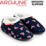 ARCHLINE Orthotic Slippers CLOSED Arch Scuffs Moccasins Pain Relief in Navy Hearts - EUR41 V563-AS401-NVYHRT-41