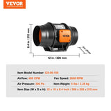 Inline Duct Fan, 152.4mm 323.7 CFM with Variable Speed Controller, Quiet AC-motor Ventilation V952-XLGDFJYCHSAC6J5DVV3