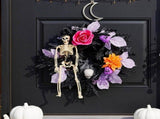 Halloween Skull Wreath, Gothic Skeleton Rose Wreath with Black Glitter, Spooky Front Door Decoration V1366-AZ2-W-23592