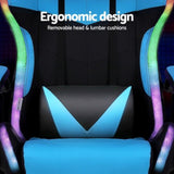 Artiss Gaming Office Chair 12 RGB LED Massage Computer Work Seat Footrest Cyan MOC-L-GC-8P-LED-CY