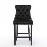 6X Velvet Bar Stools with Studs Trim Wooden Legs Tufted Dining Chairs Kitchen V226-SW1802BK-3
