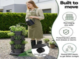 Green Fingers 5 Tier Vertical Garden Planter, Stackable Planters with 4 Wheels, Black, Raised Garden GARDEN-5T-DGY