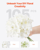 Artificial Flowers, 105 pcs Real Looking White Silk Fake Hydrangea Bulk, White Faux Bridal Shower V952-RZXQBS105PCSKMGDN001V0